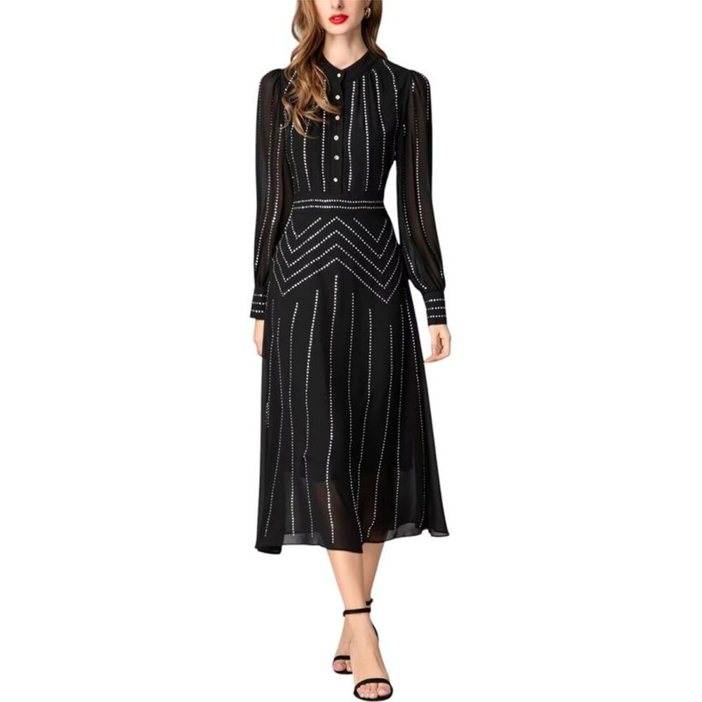 Burryco Womens  Black Embellished Midi Dress, Black